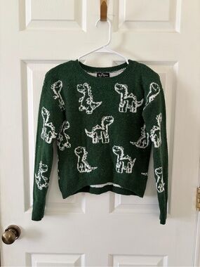 Self Esteem Green Dinosaur Pattern Crewneck Sweater